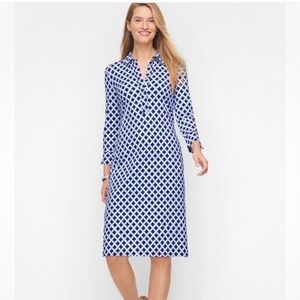 Blue and White Geometric Midi Dress